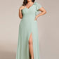 Plus Size Split Ruffles Sleeves with Bowknot Double V-neck Chiffon Bridesmaid Dress