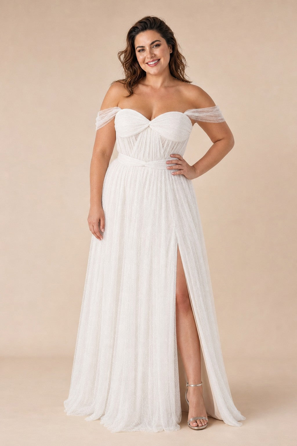 Plus Size A-Line Tulle Bridesmaid Dress with Ruched Slit Detail