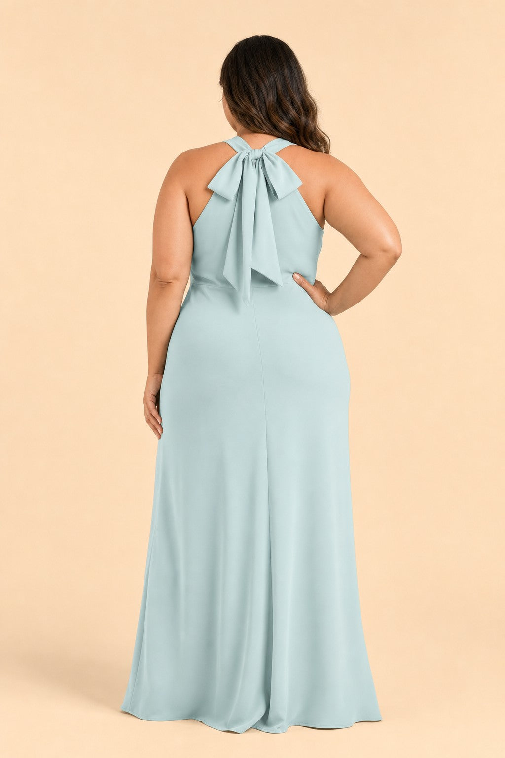 Elegant Plus Size Halter Neck Stretch Satin Bridesmaid Dress
