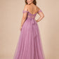 Plus Size A-Line Tulle Bridesmaid Dress with Ruched Slit Detail