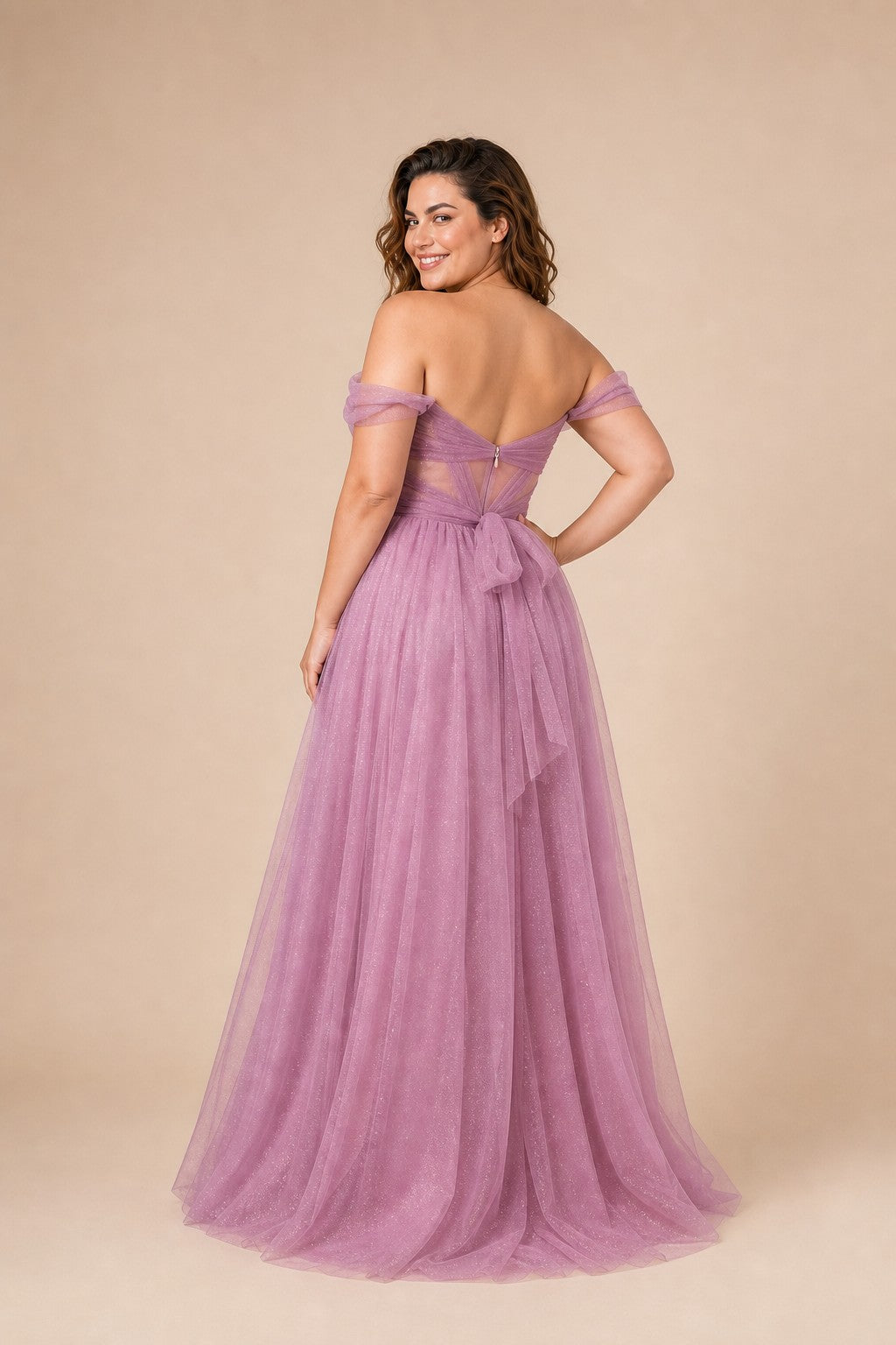 Plus Size A-Line Tulle Bridesmaid Dress with Ruched Slit Detail