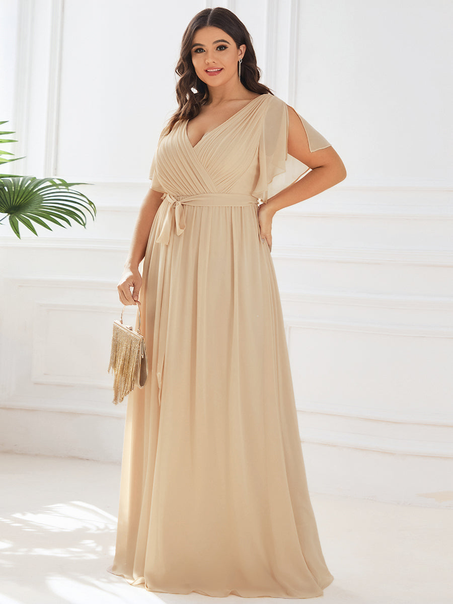 Plus Size Pleated Tie-Waist Chiffon Bridesmaid Dress