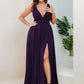 Plus Size Sleeveless V-Neck Empire Waist High Slit Floor-Length Evening Dress
