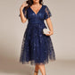 Plus Size Sparkly A-Line Midi Tulle Formal Wedding Guest Dress with Leaf Sequin