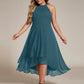 Flowy Plus Size Halter Neck Chiffon Midi Wedding Guest Dress