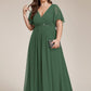 Plus Size Floral Applique Short Sleeve A-Line Chiffon Formal Evening Dress