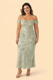 Plus Size Off Shoulder Burnout Floral Bridesmaid Dress with Lace-Up Back