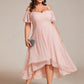 Plus Size Cold Shoulder Sweetheart Necklin Chiffon Midi Wedding Guest Dress