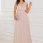 Plus Size Classic Round Neck V Back A-Line Chiffon Bridesmaid Dresses with Lace