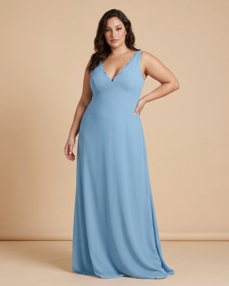 Silvarelle Elegant Plus Size Sheath Chiffon Bridesmaid Dress with Flowing Fit for Wedding -N0364