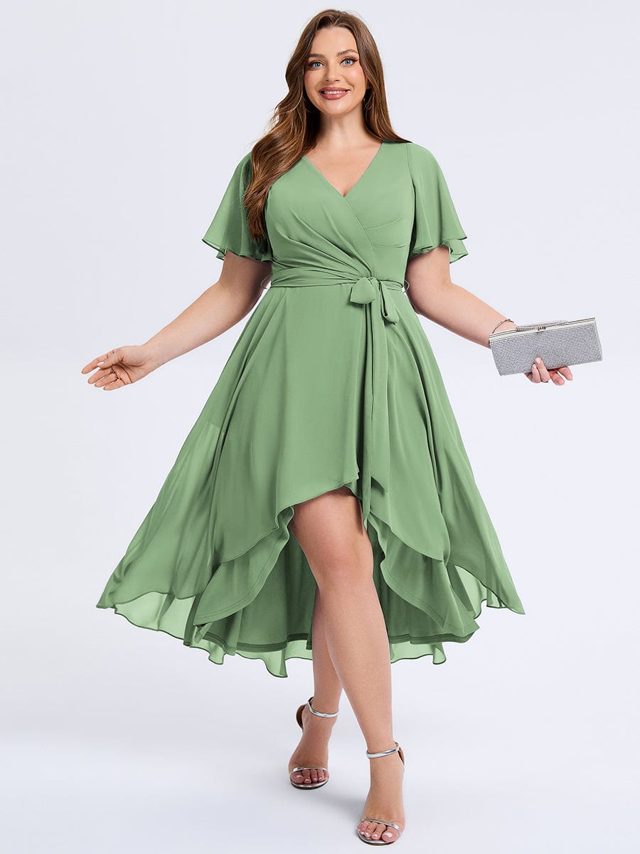 Plus Size Tie Knot Chiffon Wedding Guest Dress