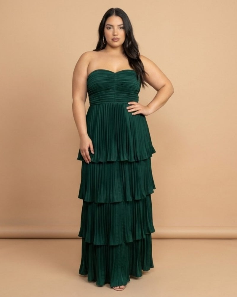Chantarae Luxury Satin Strapless A-Line Plus Size Bridesmaid Dress with Ruffle -N0377