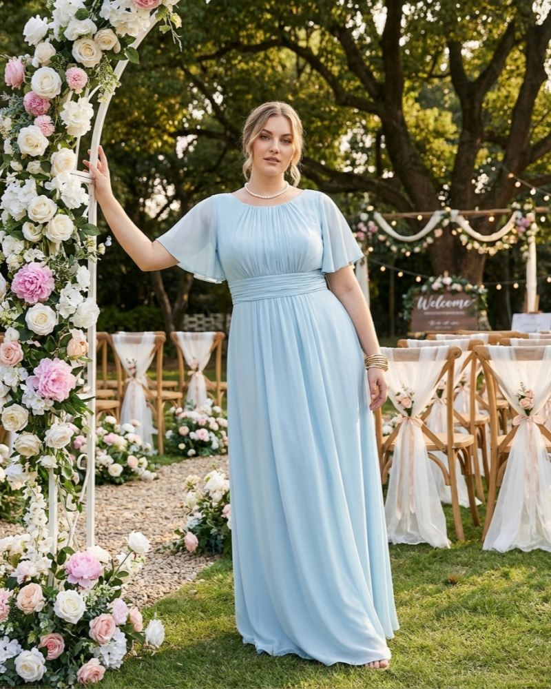 Petaline Elegant Plus Size Bridesmaid Dress with Pleated A-Line Silhouette N0323