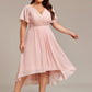 Plus Size Double V-Neck Ruffles Sleeve Chiffon Midi Wedding Guest Dress