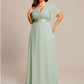 Plus Size Empire Waist V Back Bridesmaid Dress with Short Sleeves