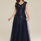 Plus Size V-Neck Sequin High Stretch Cap Sleeve Tulle Formal Dress