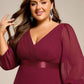 Plus Size Empire Waist Pleated Chiffon Long Sleeves Formal Evening Dress