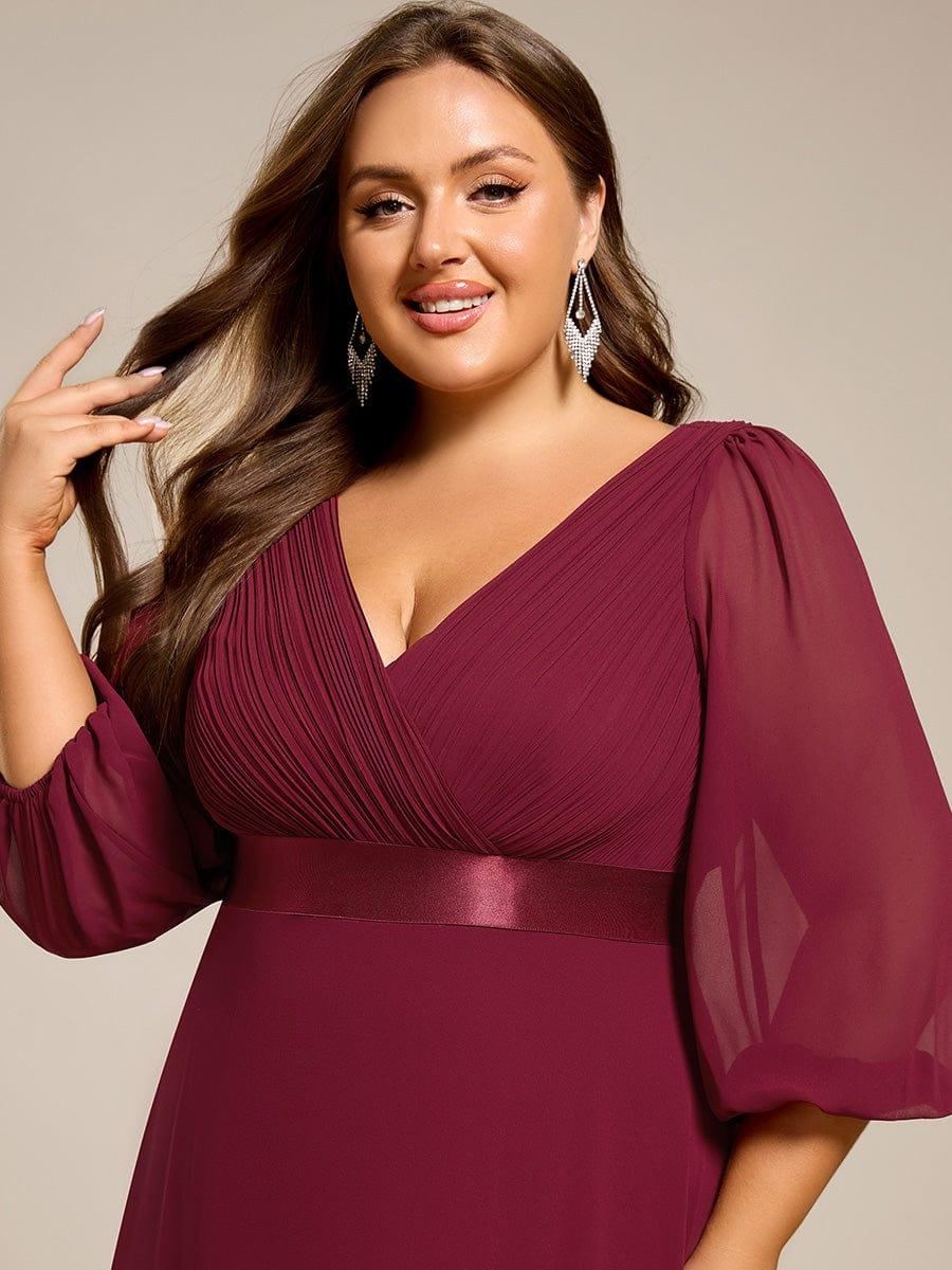 Plus Size Empire Waist Pleated Chiffon Long Sleeves Formal Evening Dress