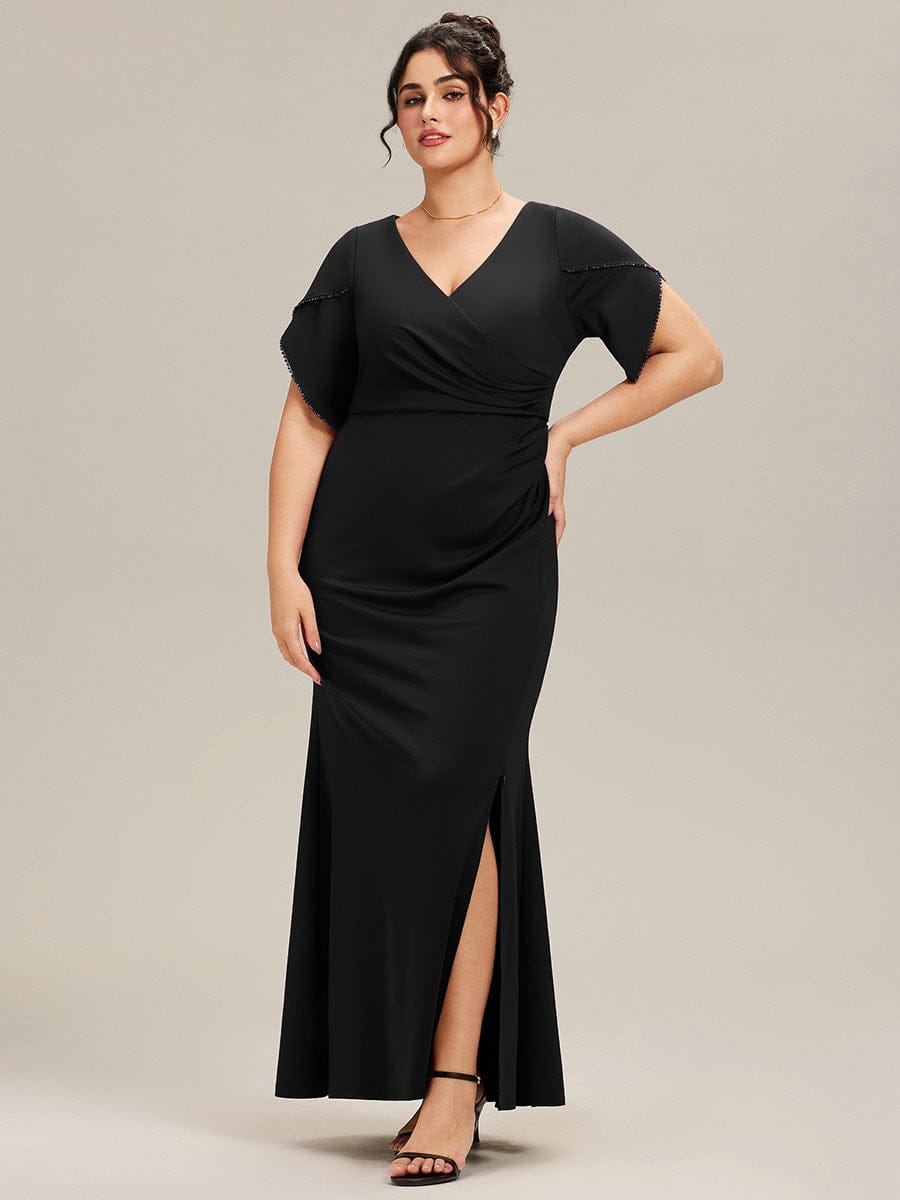 Plus Size Thigh-High SlitTulip Sleeve Formal Dress
