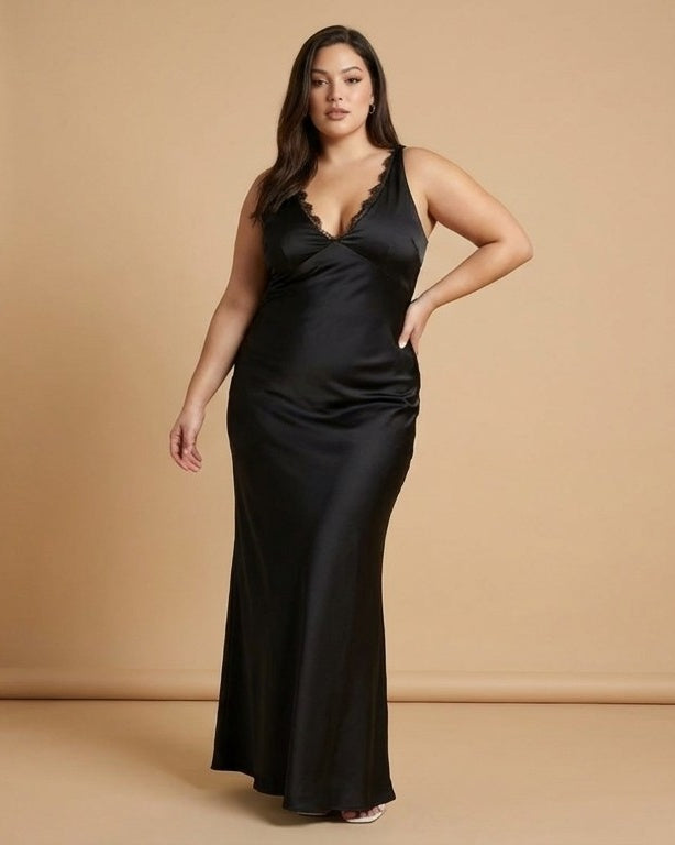 Silvarelle Luxe Sheath Plus Size Bridesmaid Dress with Stretch Satin Fabric for Weddings - N0362