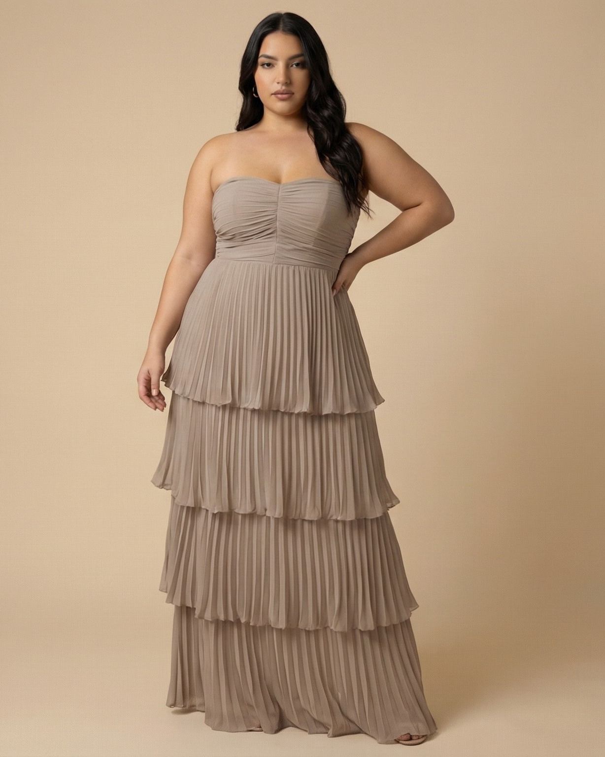 Chantarae Plus Size Elegant Chiffon Bridesmaid Dress with Flowing Silhouette for Wedding -N0371