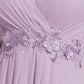Plus Size Floral Applique Short Sleeve A-Line Chiffon Formal Evening Dress