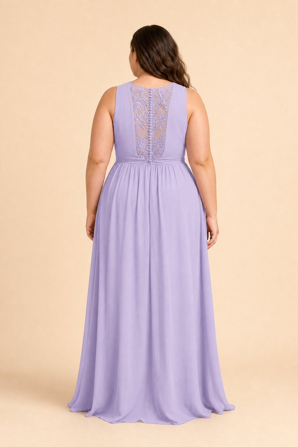 Elegant Plus Size Bridesmaid Dress with Lace Panel Back and Soft Pleats