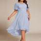 Plus Size Pleated Round Neckline A-Line Midi Chiffon Wedding Guest Dress