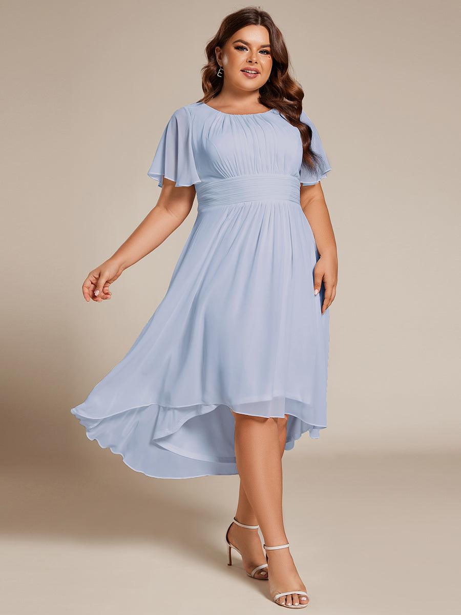 Plus Size Pleated Round Neckline A-Line Midi Chiffon Wedding Guest Dress