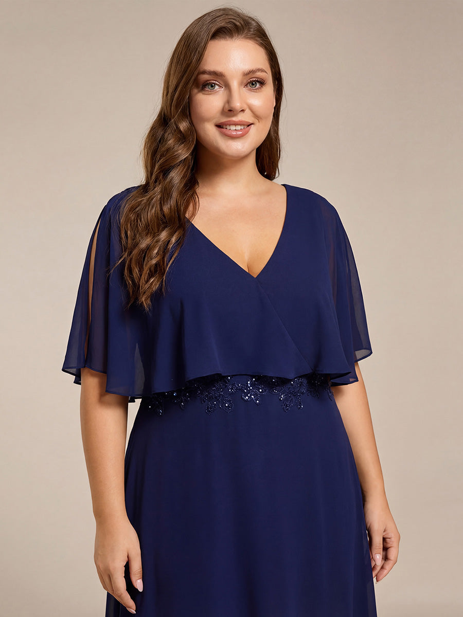Plus Size Chiffon Formal Maxi Dress with Batwing Sleeves