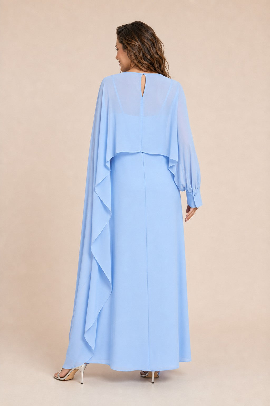 Flowy Sheer Cape Bridesmaid Dress Cuff Slit Design