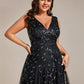 Plus Size Sparkling Sleeveless Leaf Sequin A-Line Formal Evening Dress
