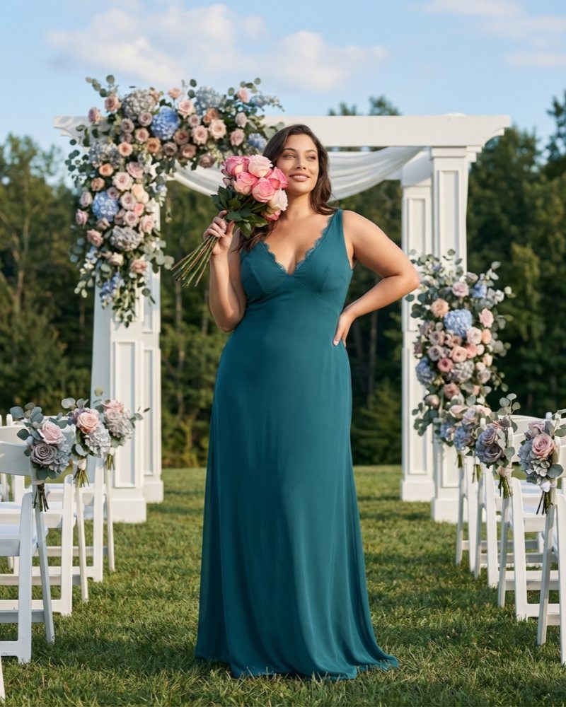 Silvarelle Elegant Plus Size Sheath Chiffon Bridesmaid Dress with Flowing Fit for Wedding -N0364