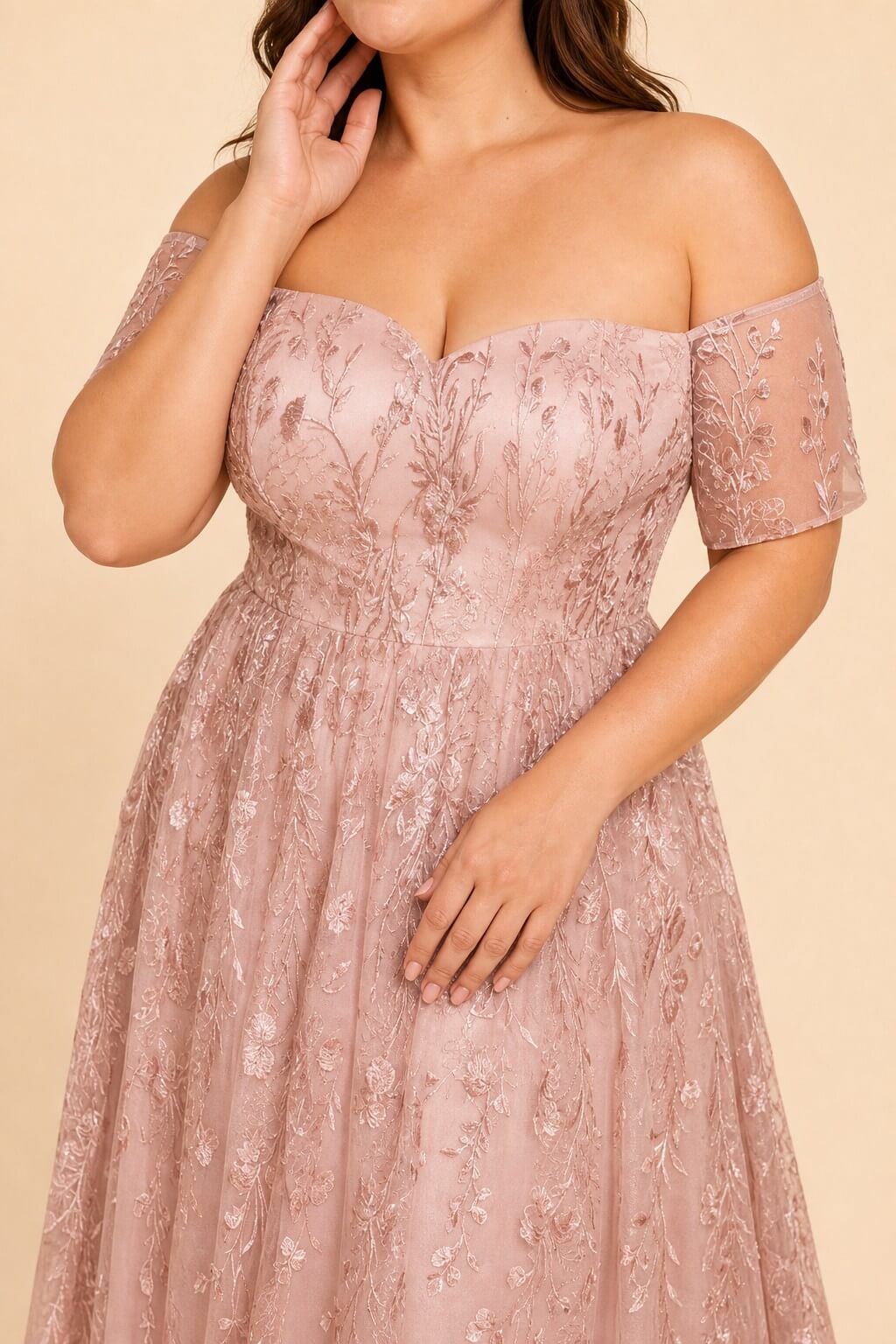 Plus Size A-Line Bride or Bridesmaid Dress with Floral Embroidered Tulle