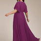 Plus Size Floral Applique Short Sleeve A-Line Chiffon Formal Evening Dress
