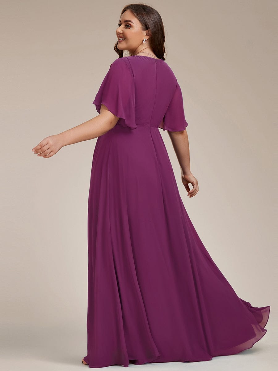 Plus Size Floral Applique Short Sleeve A-Line Chiffon Formal Evening Dress