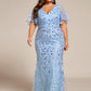 Fashion Plus Size V Neck Mermaid Sequin & Tulle Evening Dress