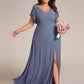 Plus Size Split Ruffles Sleeves with Bowknot Double V-neck Chiffon Bridesmaid Dress