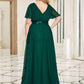 Women's Floor-Length Plus Size Formal Bridesmaid Dress with Short Sleeve
