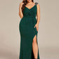 Plus Size Sequin Shoulder Strap Wedding Guest Dress with Side Slit