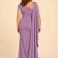 Plus Size Mother of the Bride Dress with Asymmetrical Cape and Embroidery