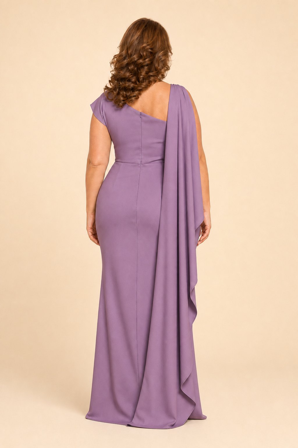 Plus Size Mother of the Bride Dress with Asymmetrical Cape and Embroidery