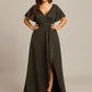 Plus Size Glitter Ruffled High-Low Front Slit Evening Dress