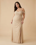 Elanthia Plus Size Modern Sheath Bridesmaid Dress with Ruched Bodice for Wedding -N0349