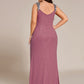 Plus Size Glitter V-Neck High Slit Sequin Shoulder Strap Evening Dress