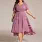 Plus Size Double V-Neck Ruffles Sleeve Chiffon Midi Wedding Guest Dress