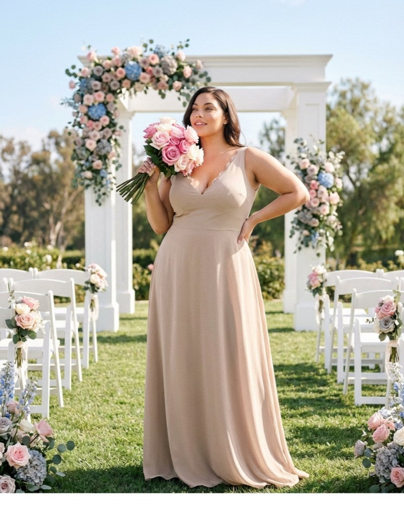 Silvarelle Flattering Plus Size Sheath Chiffon Dress with Lightweight Fabric for Wedding -N0368