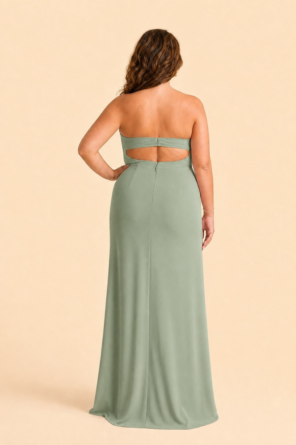 Plus Size Strapless Chiffon Bridesmaid Dress with Detachable Straps and Slit