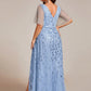 Plus Size Short Sleeves Sequin High Low V-Neck Midi Formal Evening Dress