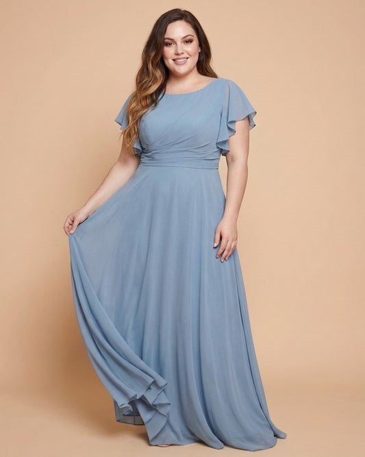 Avenleigh Plus Size Romantic A-Line Chiffon Bridesmaid Dress for Formal Wedding Events - N0336